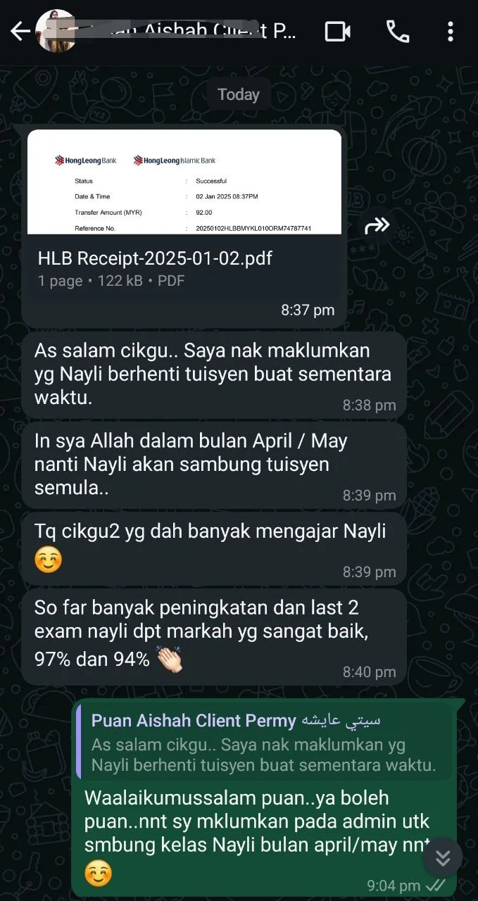 Parent testimonial screenshot 8